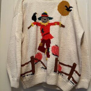 vintage precious hand-knit jack-o-lantern scarecrow sweater